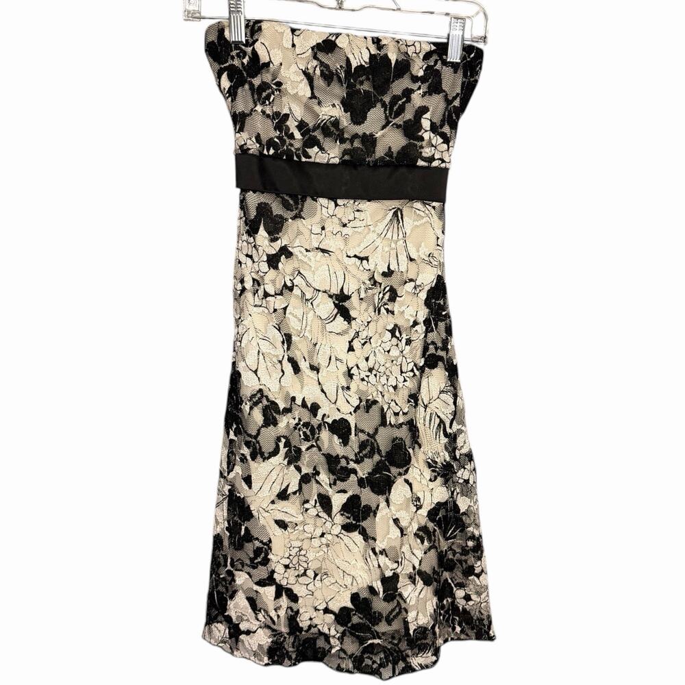 Egen Lace Strapless Cocktail Dress Womens S Black White Floral Print Belt Floral